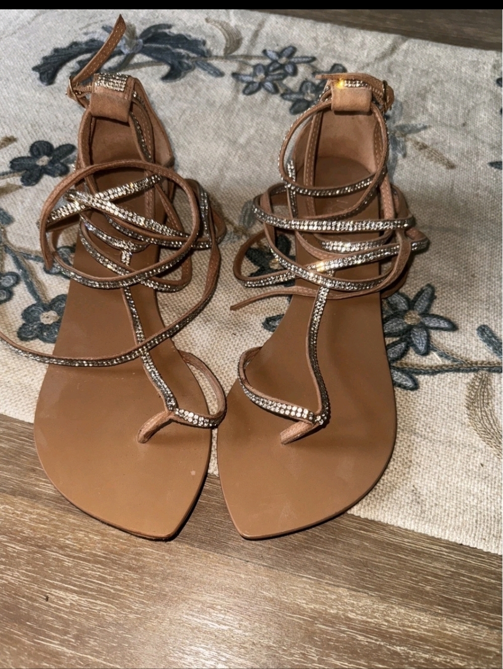 Aminah Abdul Jillil-Strappy Rhinestone Lace-Up Sandals - (8) - Picture 4 of 5
